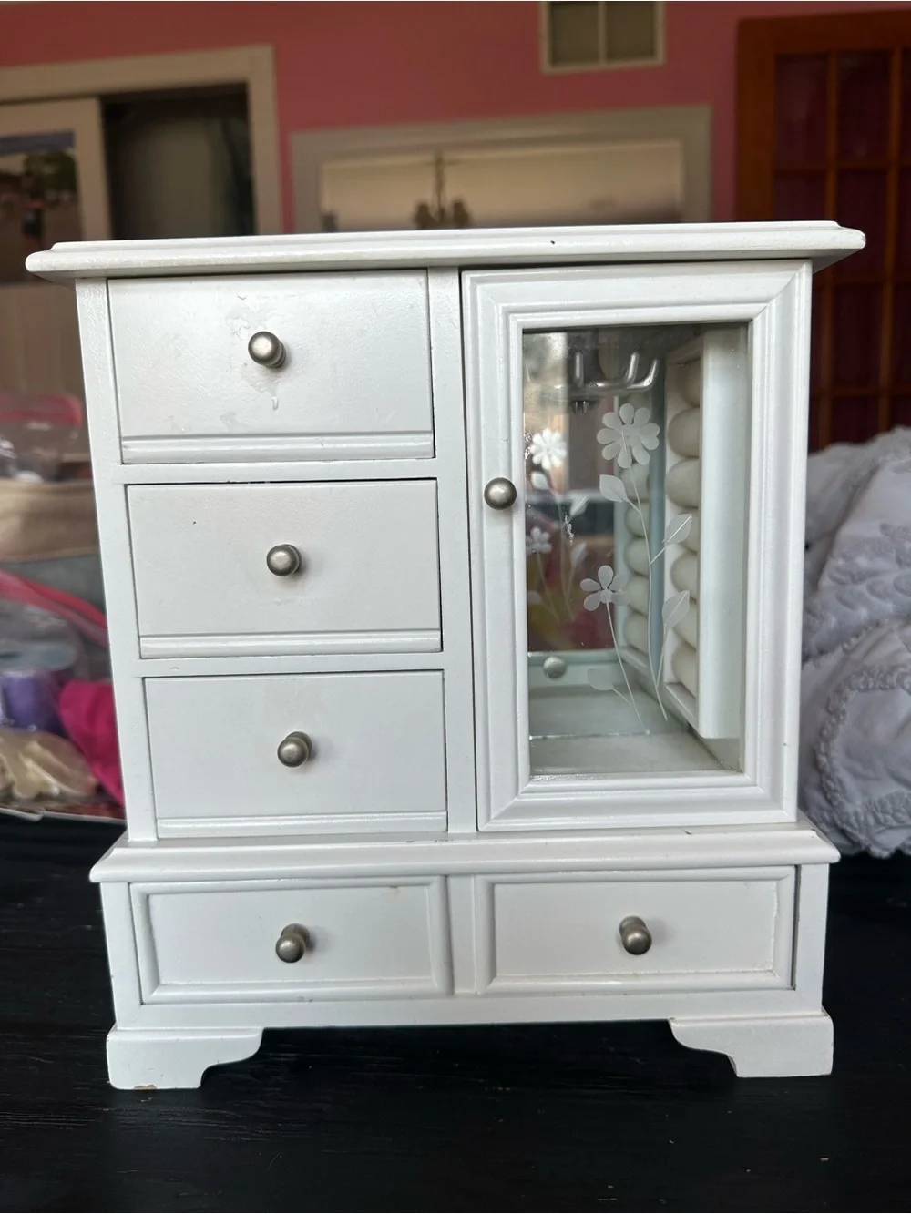 Jewelry Armoire / Jewelry Box with Mirror & Necklace Carousel